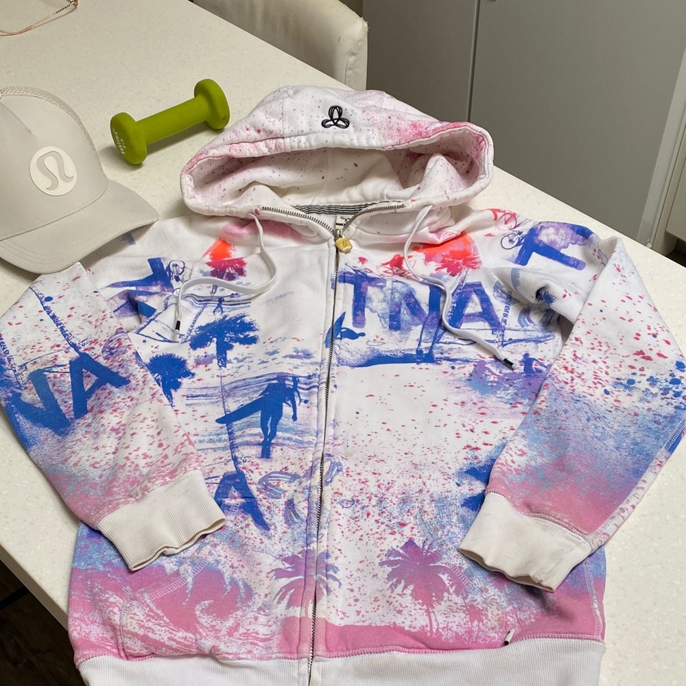 TNA thick Hoodie in Pink, Blue, and Purple full zip jacket